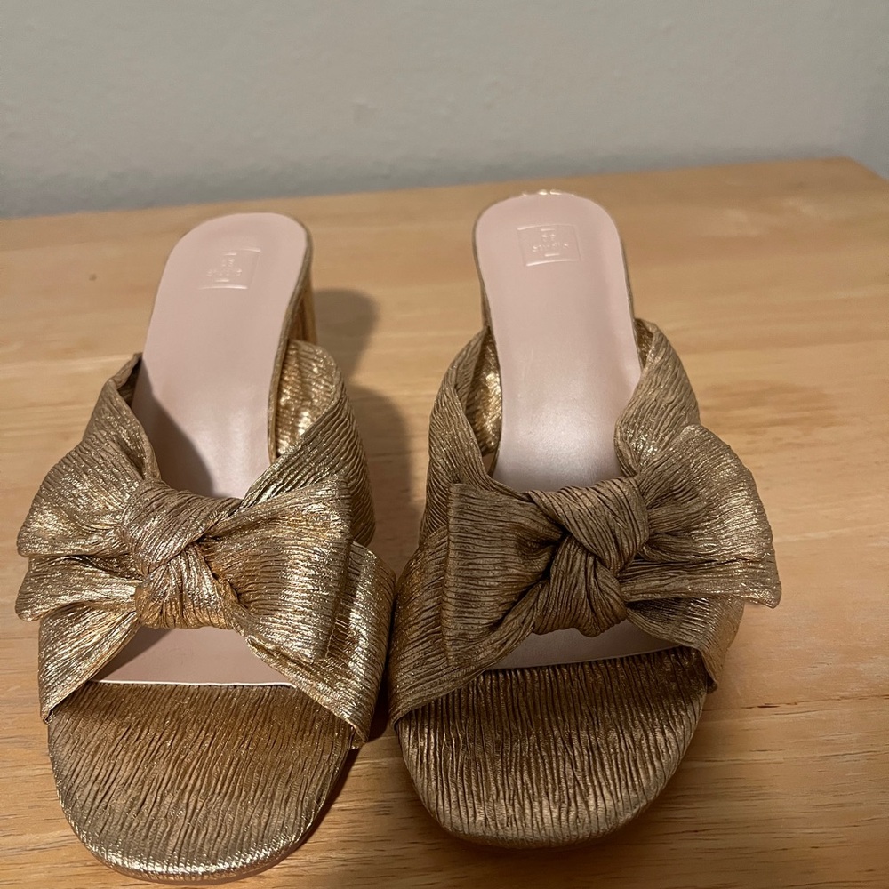 David's Bridal Gold Textured Bow Heels